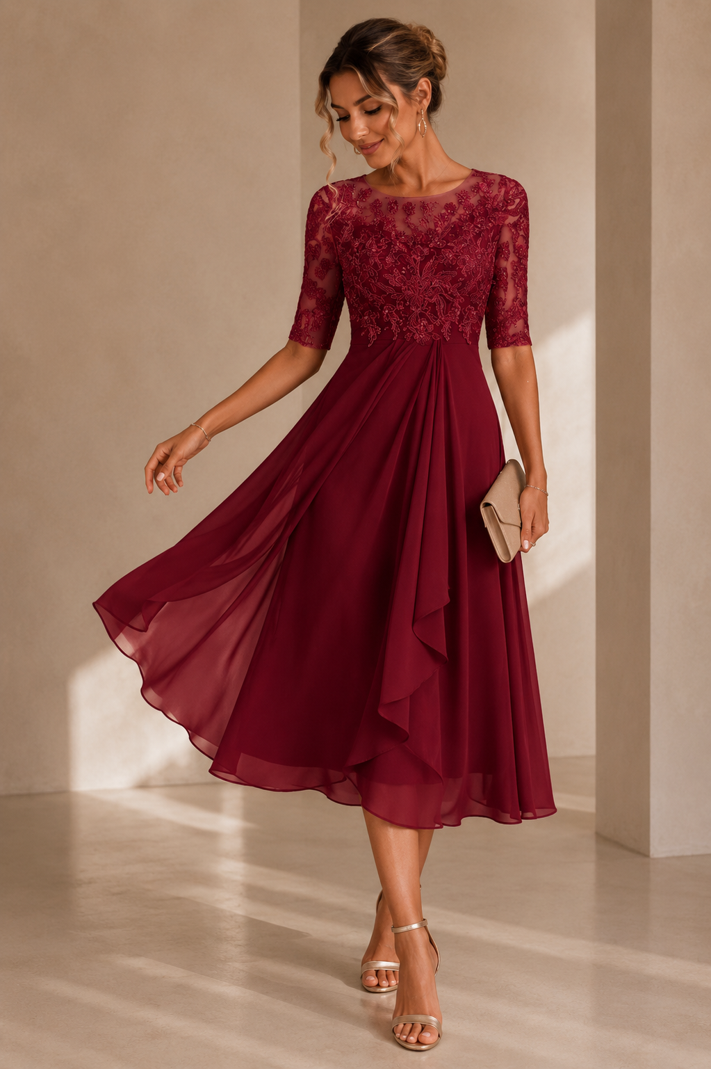 Klara Chiffon-Midikleid mit Spitze