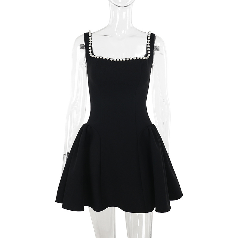 Elegant Pearl Square Neck Sling Dress