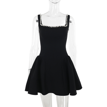 Elegant Pearl Square Neck Sling Dress