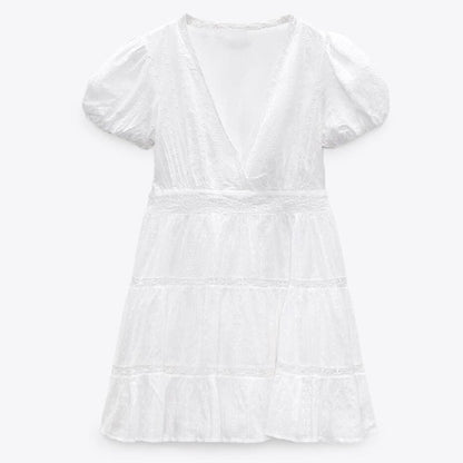 Women's Summer Dress with Lace Puff Sleeves