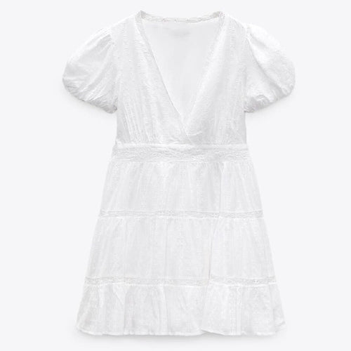 Women's Summer Dress with Lace Puff Sleeves