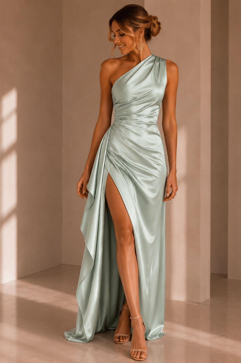 June One-Shoulder Satin Maxi Dress