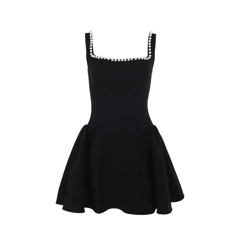 Elegant Pearl Square Neck Sling Dress