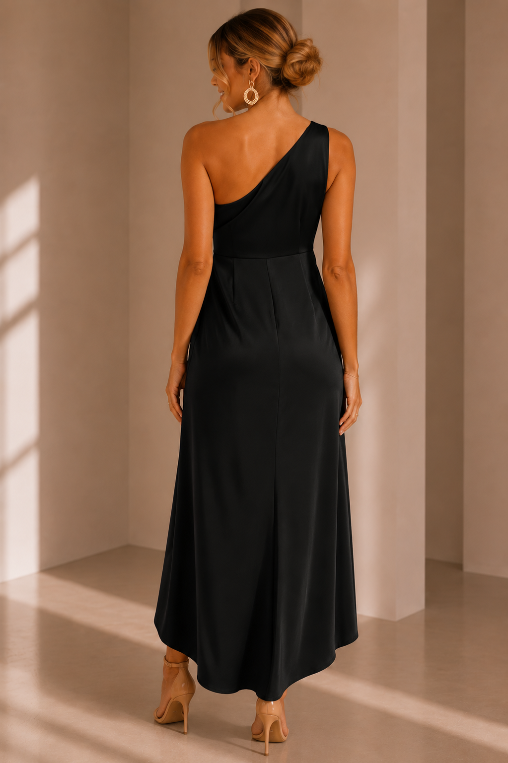 Greta Satin One-Shoulder Midi Dress