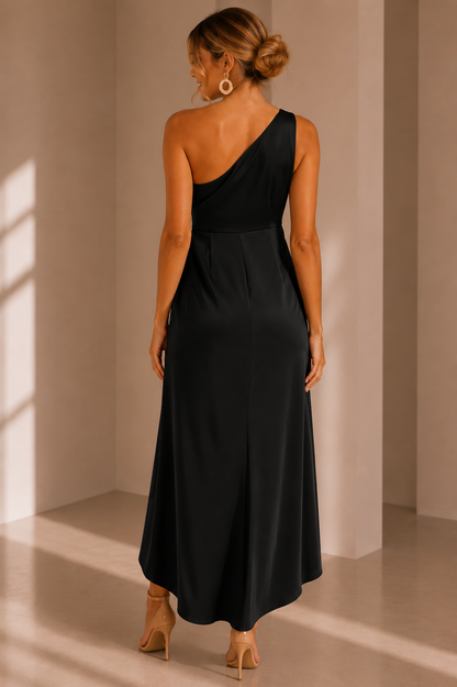 Greta Satin One-Shoulder Midi Dress