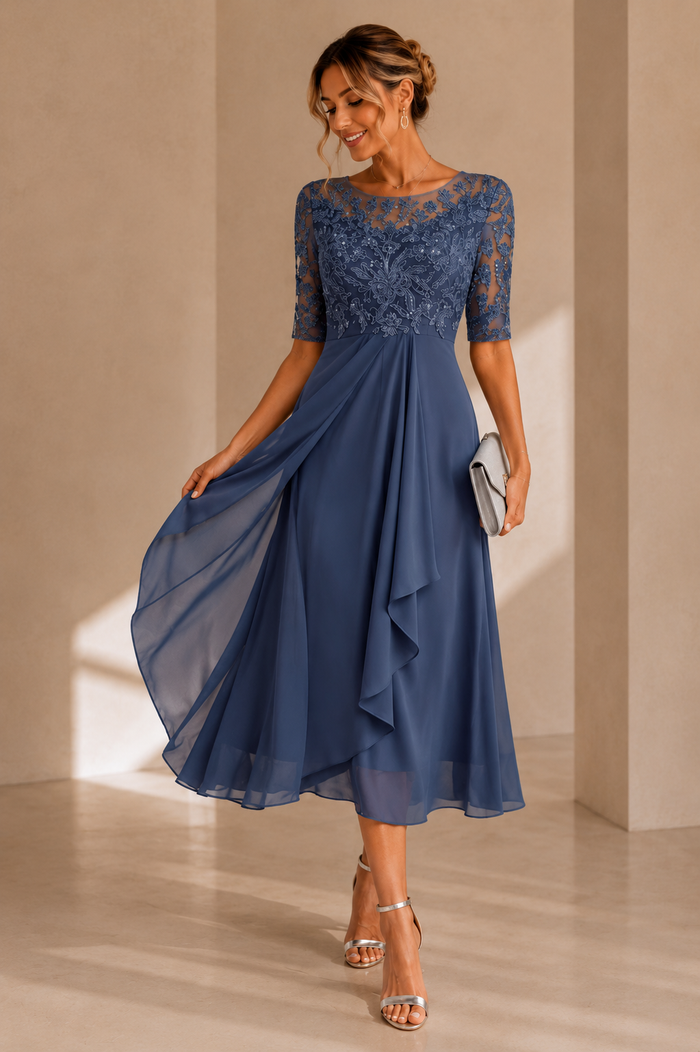 Klara Chiffon-Midikleid mit Spitze