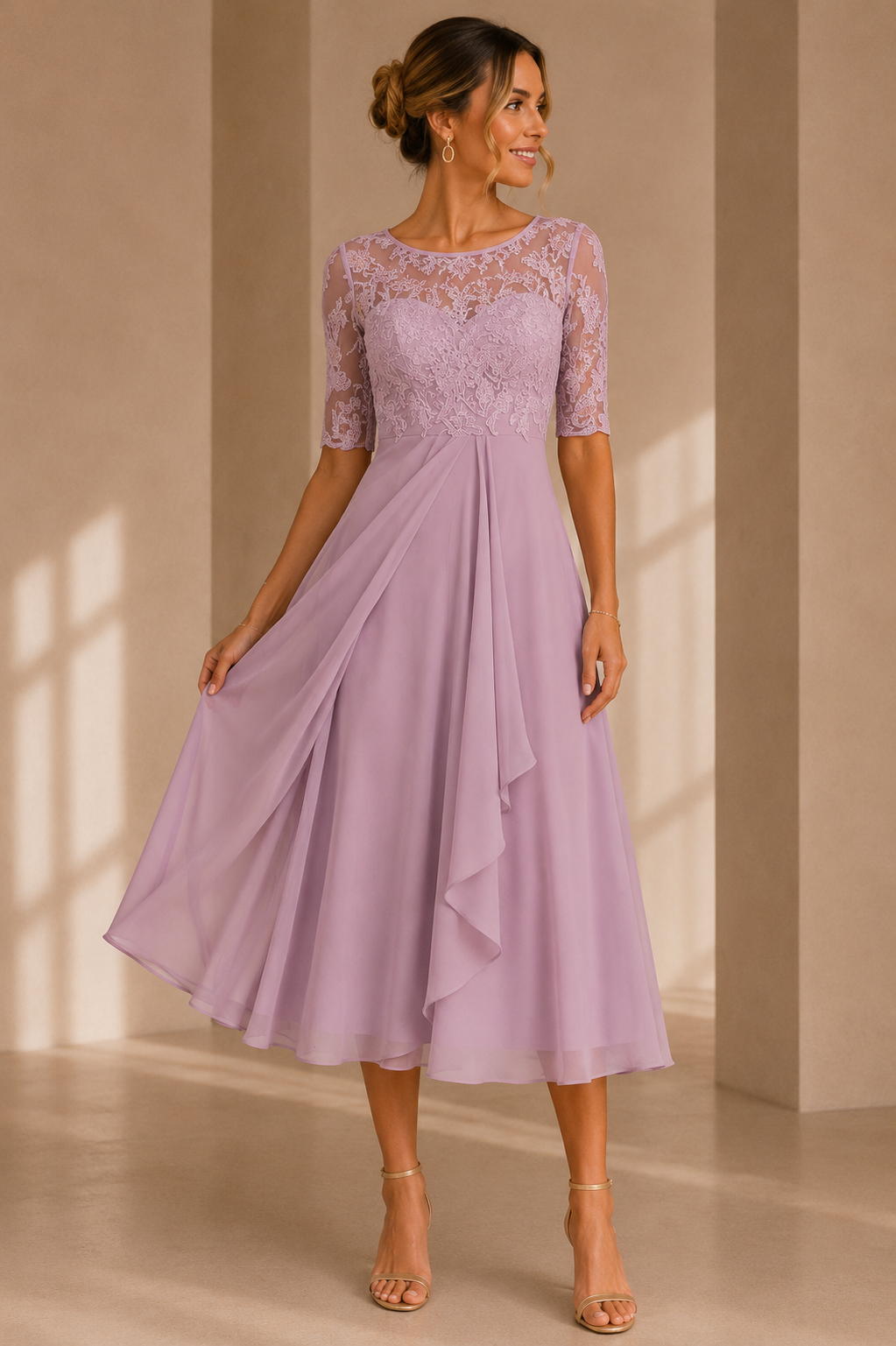 Klara Lace Chiffon Midi Dress